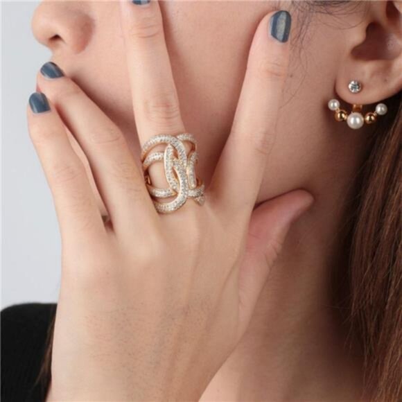 18K Gold-Plated Zircon Interwoven Ring - Picture 1 of 5